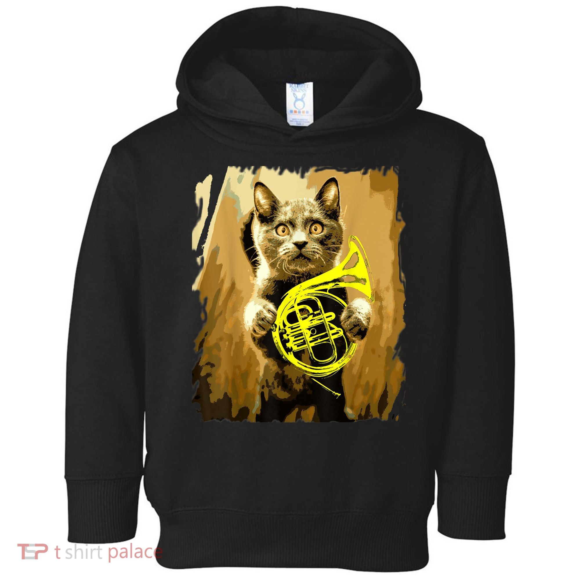 French Horn Cat Gift Music Funny Gift For Christmas Toddler Hoodie