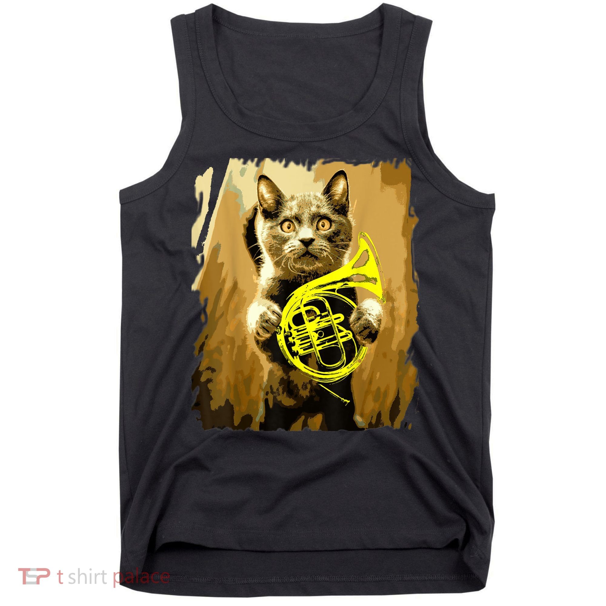 French Horn Cat Gift Music Funny Gift For Christmas Tank Top