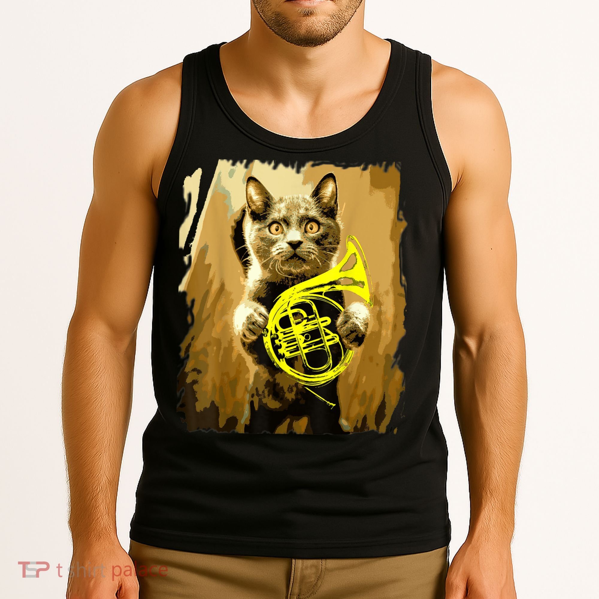 French Horn Cat Gift Music Funny Gift For Christmas Tank Top