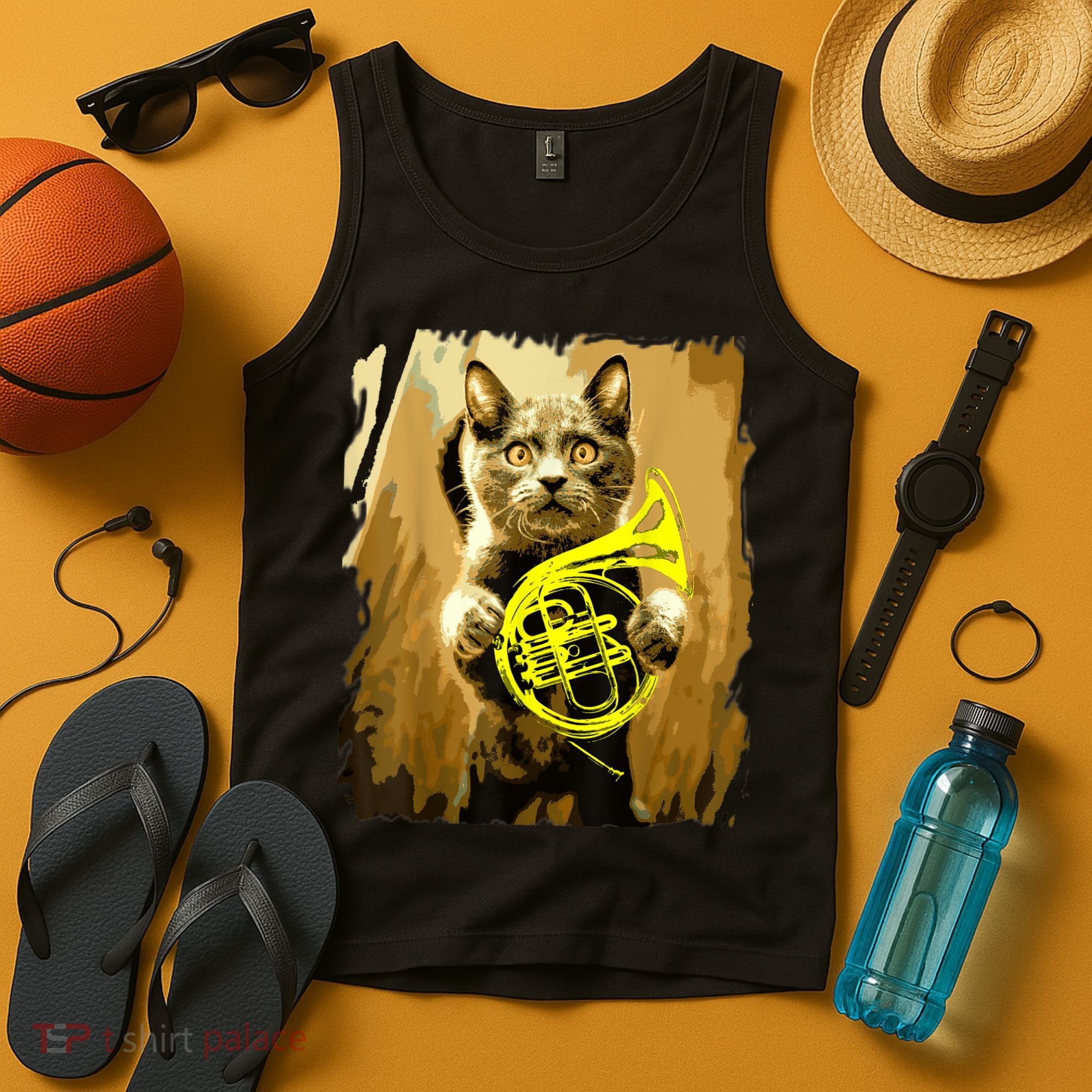 French Horn Cat Gift Music Funny Gift For Christmas Tank Top