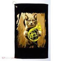French Horn Cat Gift Music Funny Gift For Christmas Golf Towel thumb 0