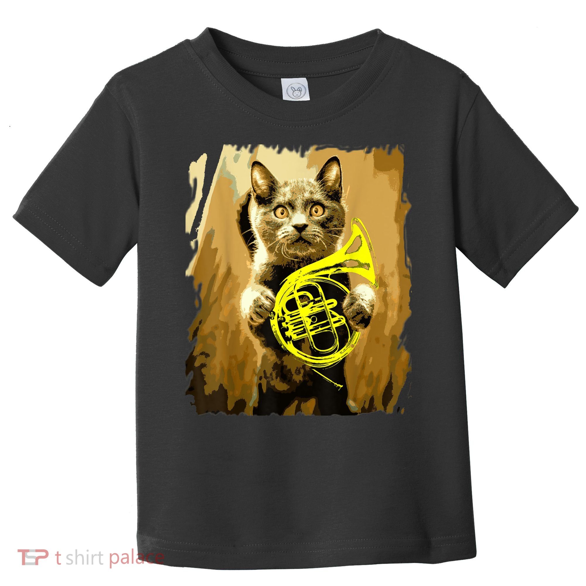 French Horn Cat Gift Music Funny Gift For Christmas Toddler T-Shirt