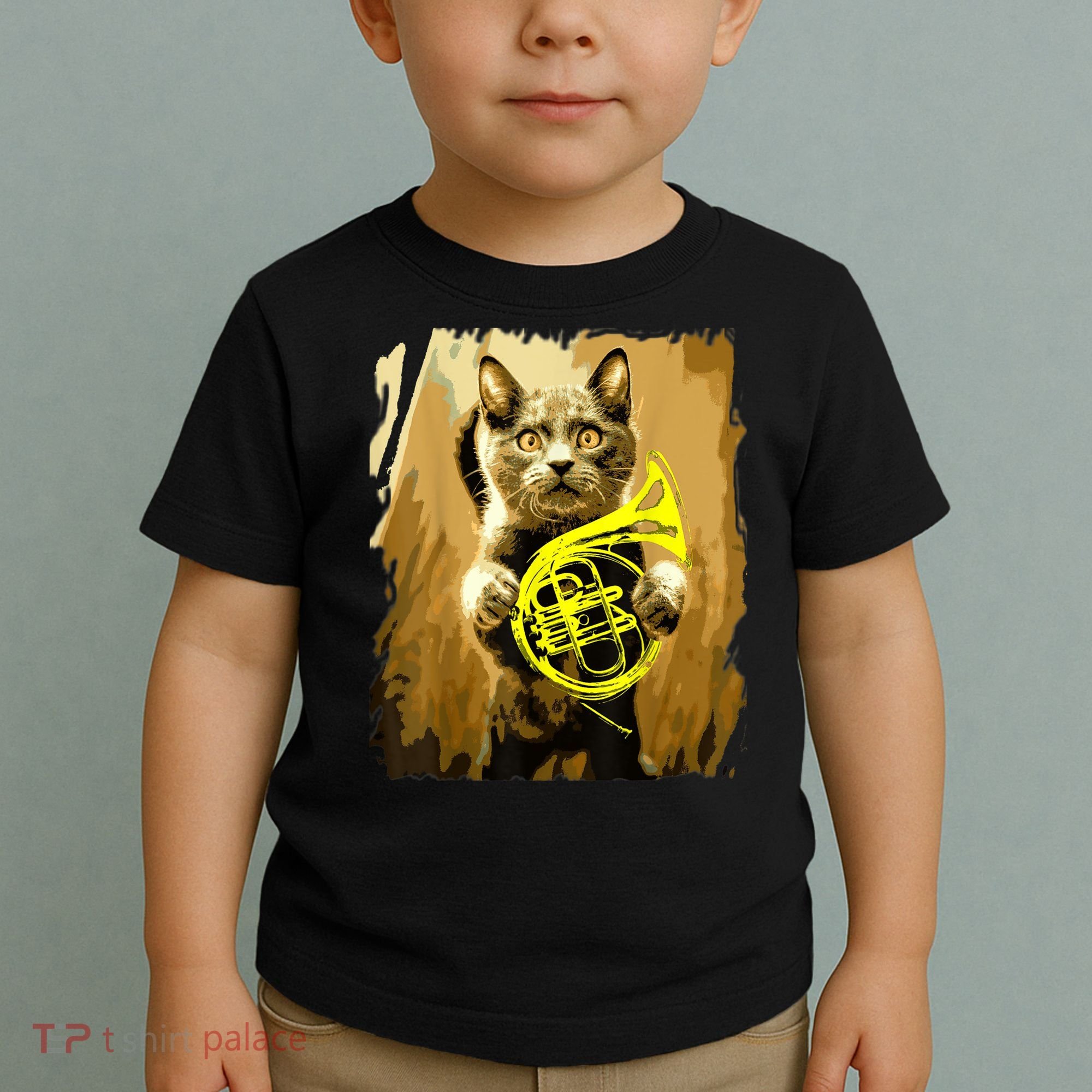 French Horn Cat Gift Music Funny Gift For Christmas Toddler T-Shirt