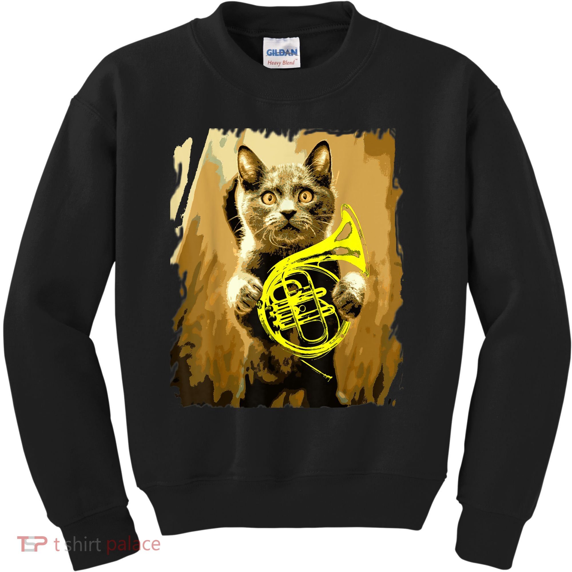 French Horn Cat Gift Music Funny Gift For Christmas Kids Sweatshirt