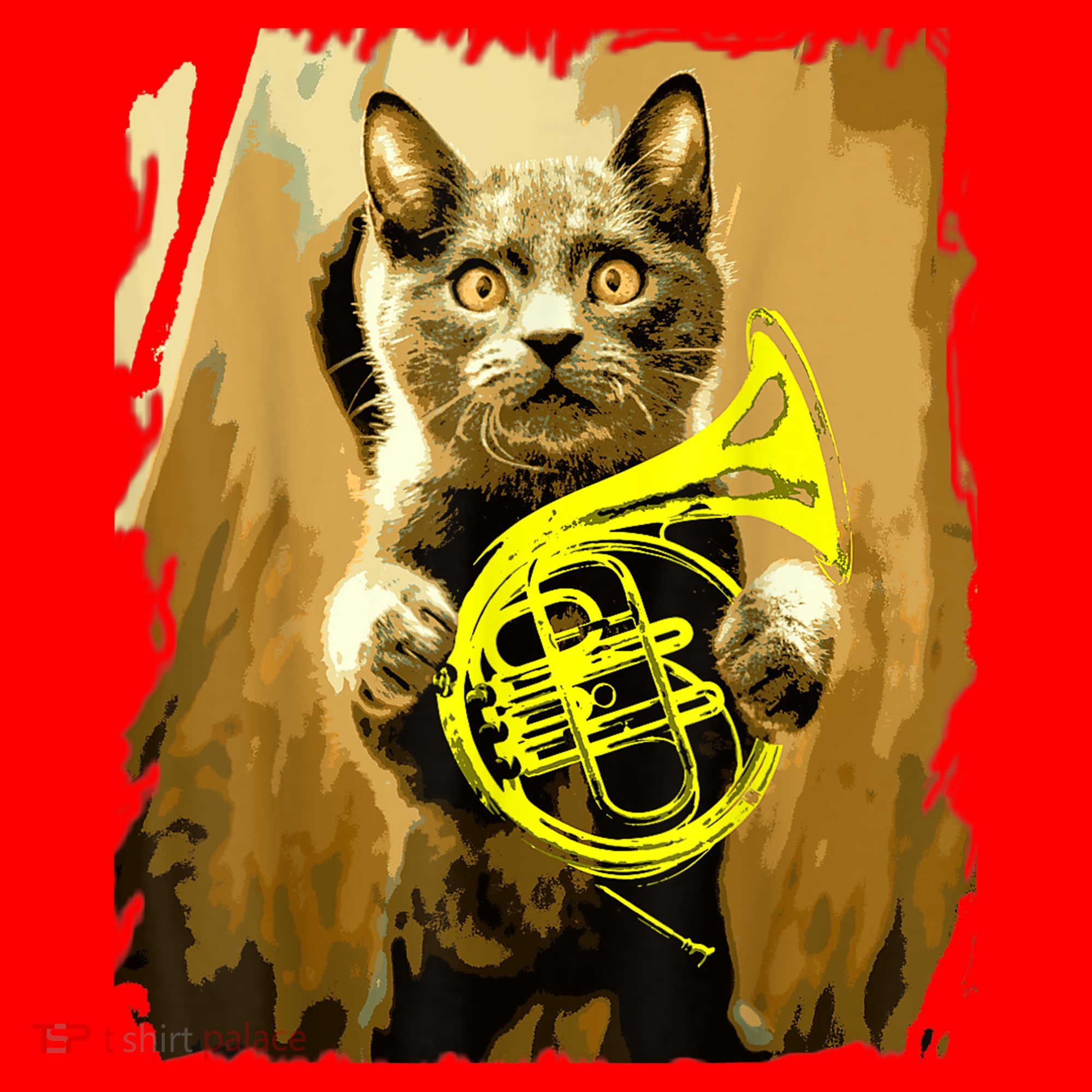 French Horn Cat Gift Music Funny Gift For Christmas Santa Hat