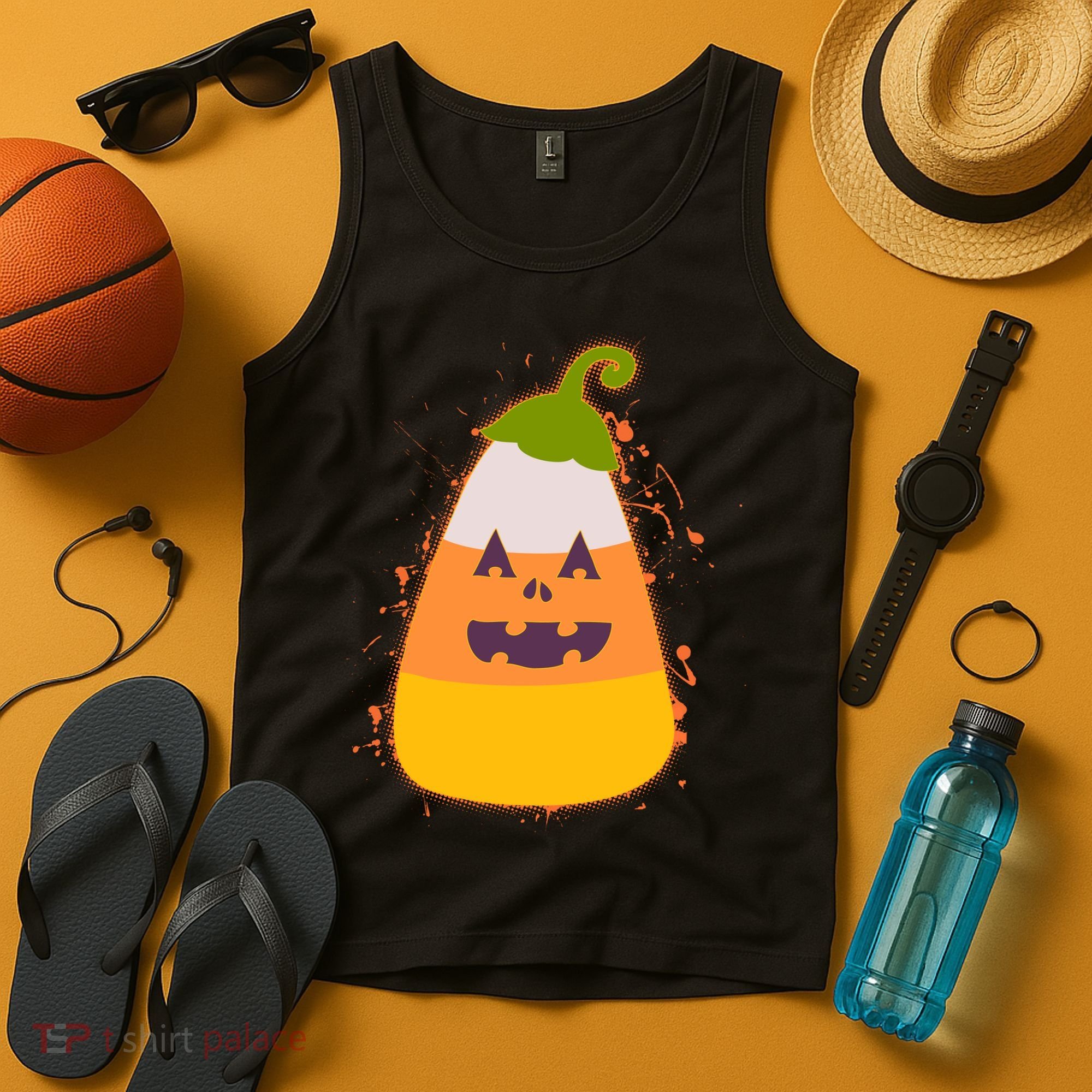 Funny Halloween Candy Corn Pumpkin Tank Top