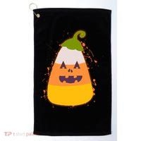 Funny Halloween Candy Corn Pumpkin Golf Towel thumb 0