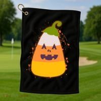 Funny Halloween Candy Corn Pumpkin Golf Towel thumb 1