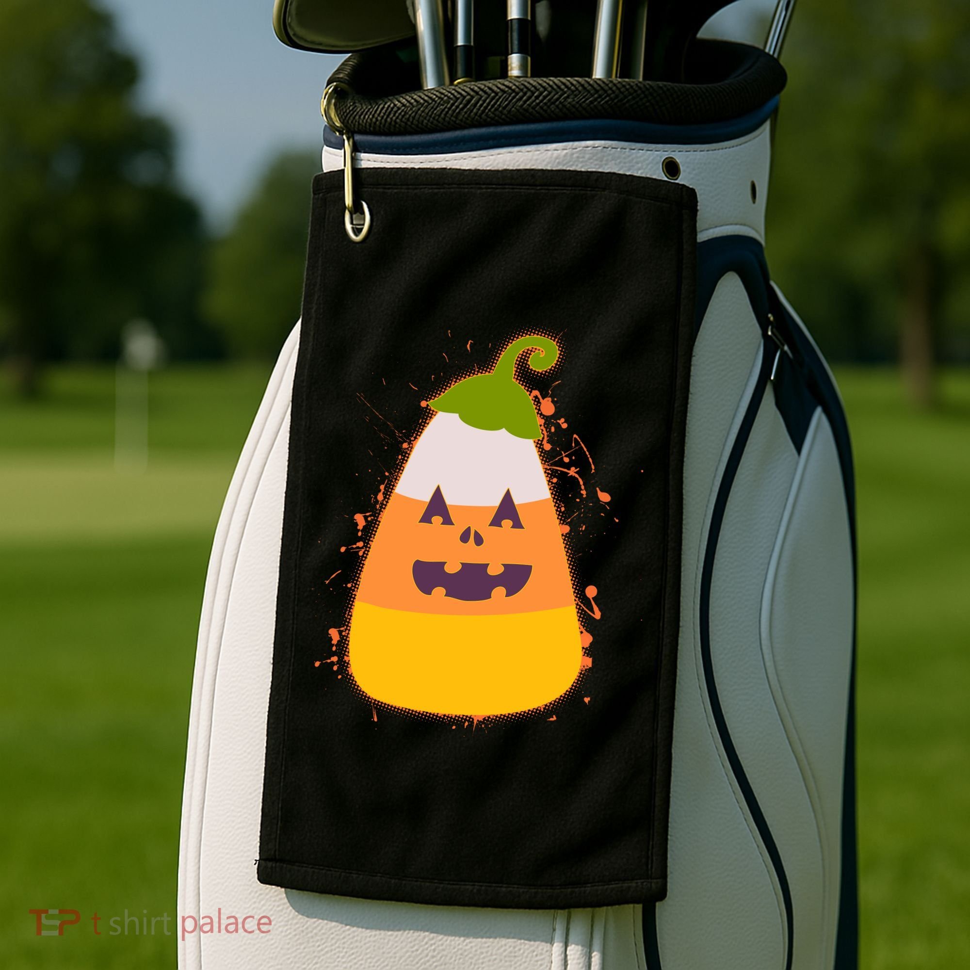 Funny Halloween Candy Corn Pumpkin Golf Towel