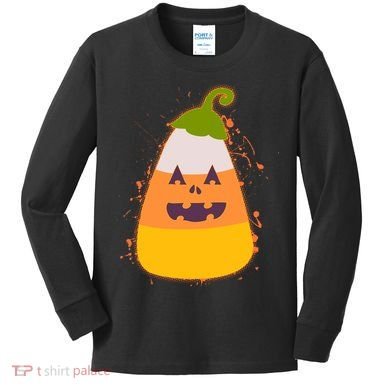 Funny Halloween Candy Corn Pumpkin Kids Long Sleeve Shirt