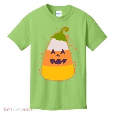 Funny Halloween Candy Corn Pumpkin Kids T-Shirt