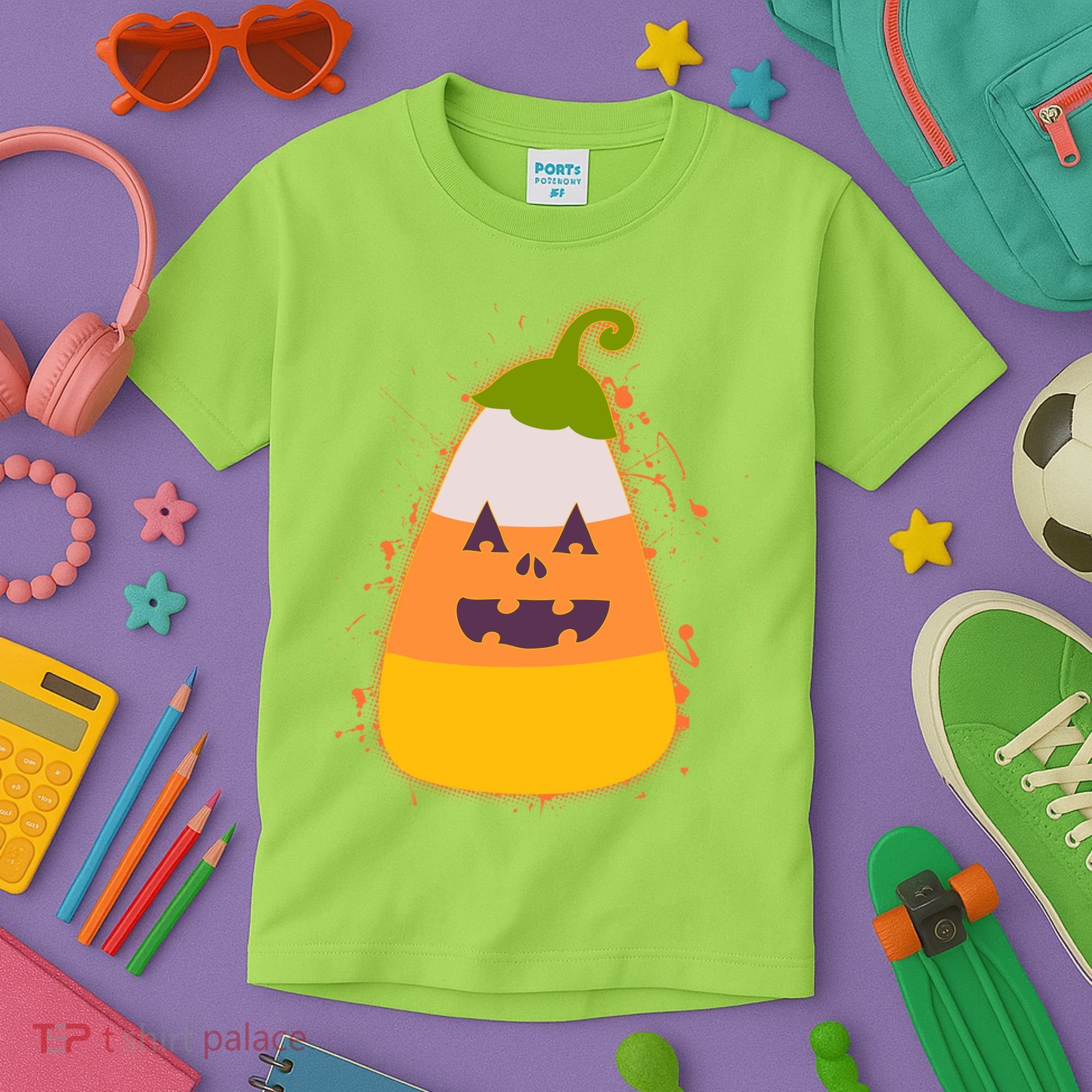 Funny Halloween Candy Corn Pumpkin Kids T-Shirt