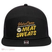Funny Here Come The Meat Sweats 7 Panel Mesh Trucker Snapback Hat thumb 0