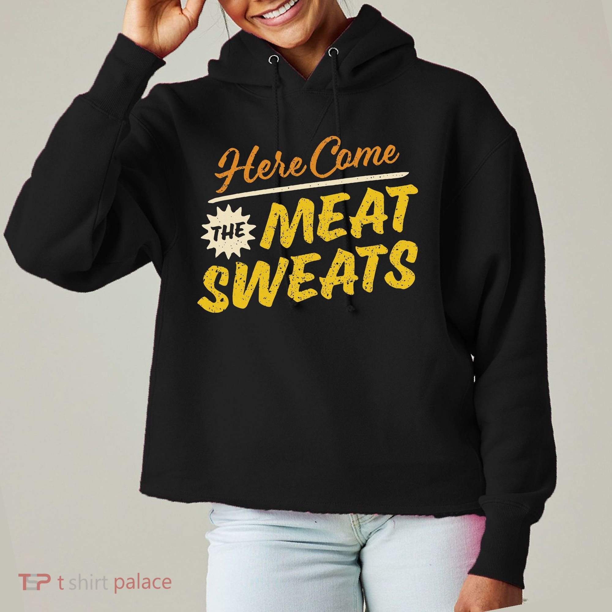 Funny Here Come The Meat Sweats Ladies Heavyweight Boxy Pullover Hoodie