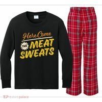 Funny Here Come The Meat Sweats Kids Long Sleeve Plaid Pajama Set thumb 0