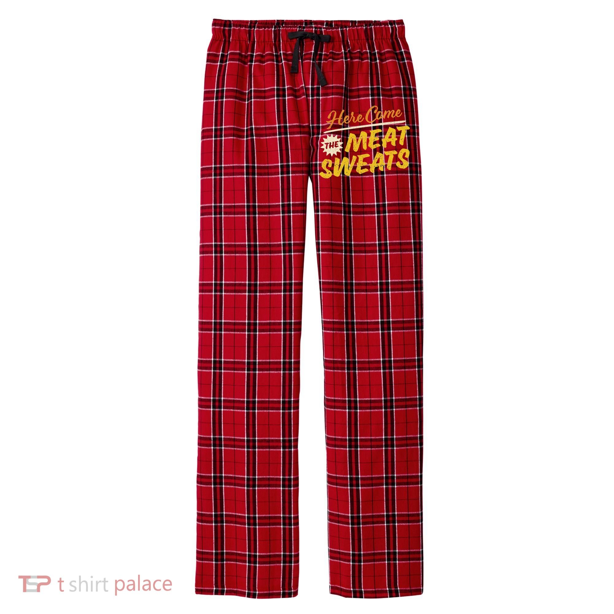 Funny Here Come The Meat Sweats Men's Flannel Plaid Pajama Pants