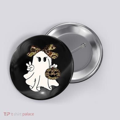 Funny Halloween Camouflage Camo Ghost Hello Hunting Season Button