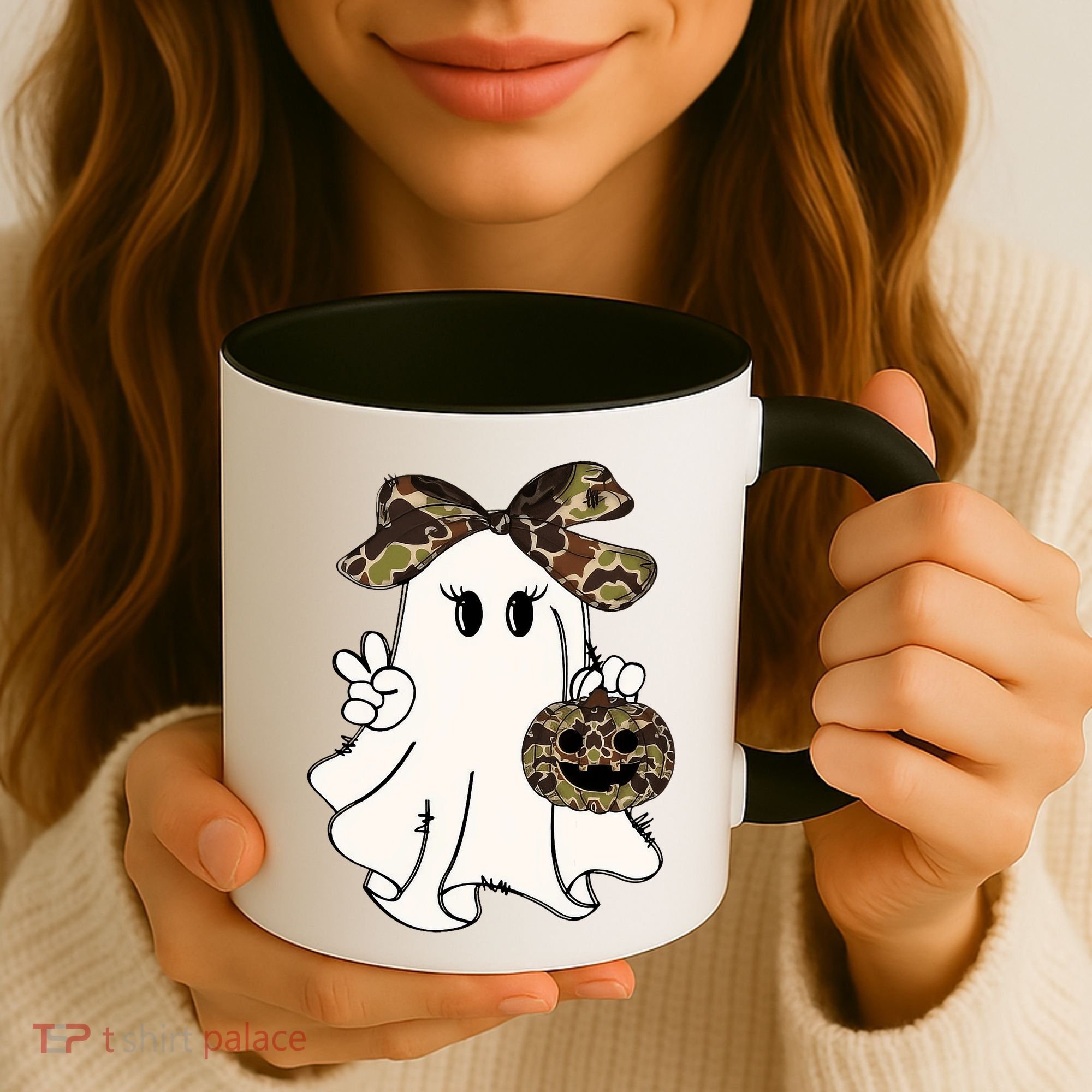 Funny Halloween Camouflage Camo Ghost Hello Hunting Season Coffee Mug