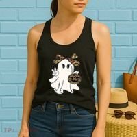 Funny Halloween Camouflage Camo Ghost Hello Hunting Season Women's Tank Top thumb 2