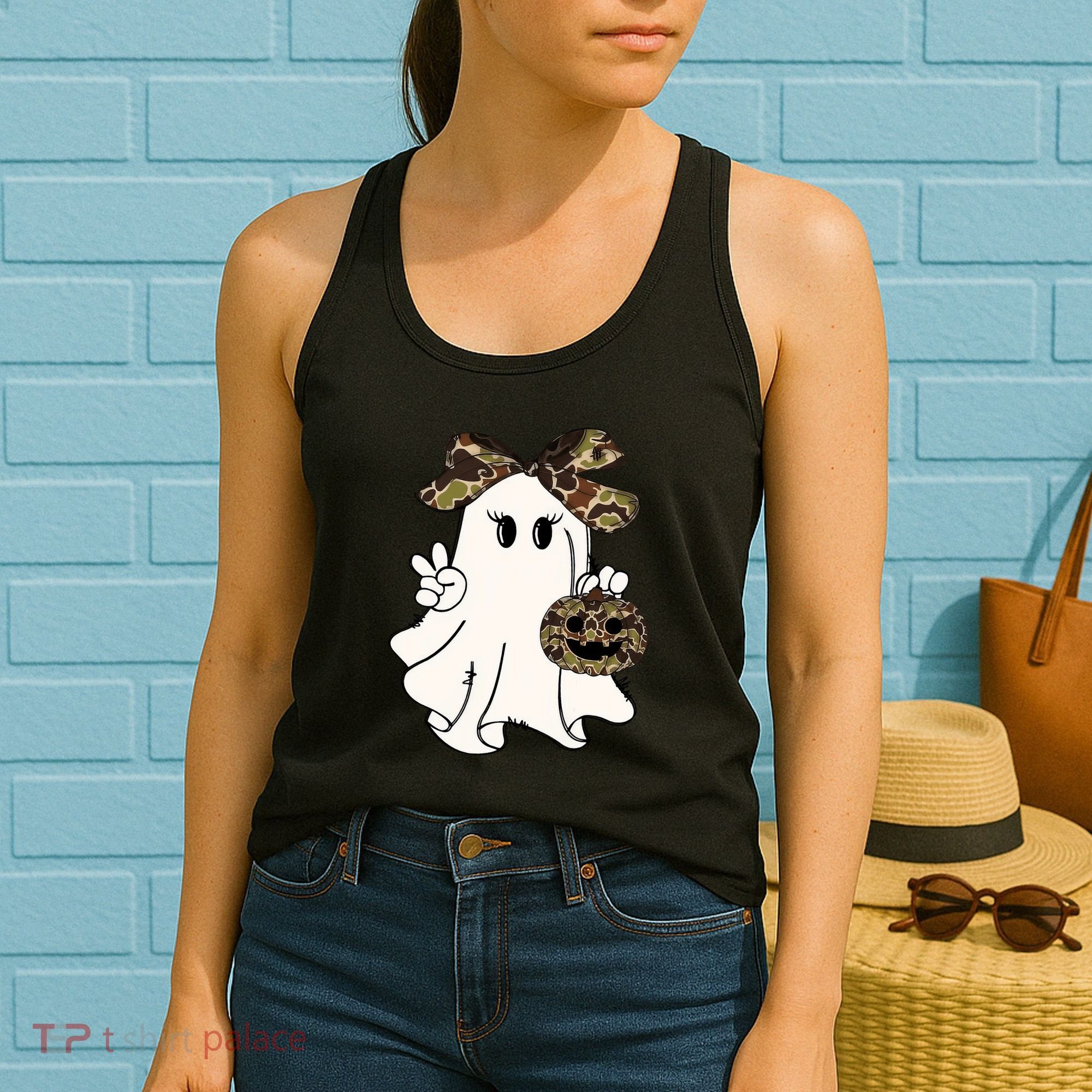 Funny Halloween Camouflage Camo Ghost Hello Hunting Season Women's Tank Top