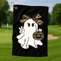 Funny Halloween Camouflage Camo Ghost Hello Hunting Season Golf Towel thumb 1