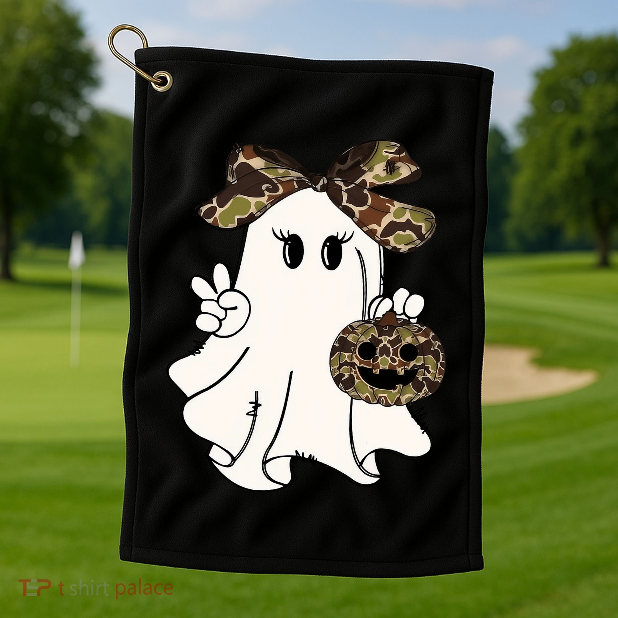 Funny Halloween Camouflage Camo Ghost Hello Hunting Season Golf Towel