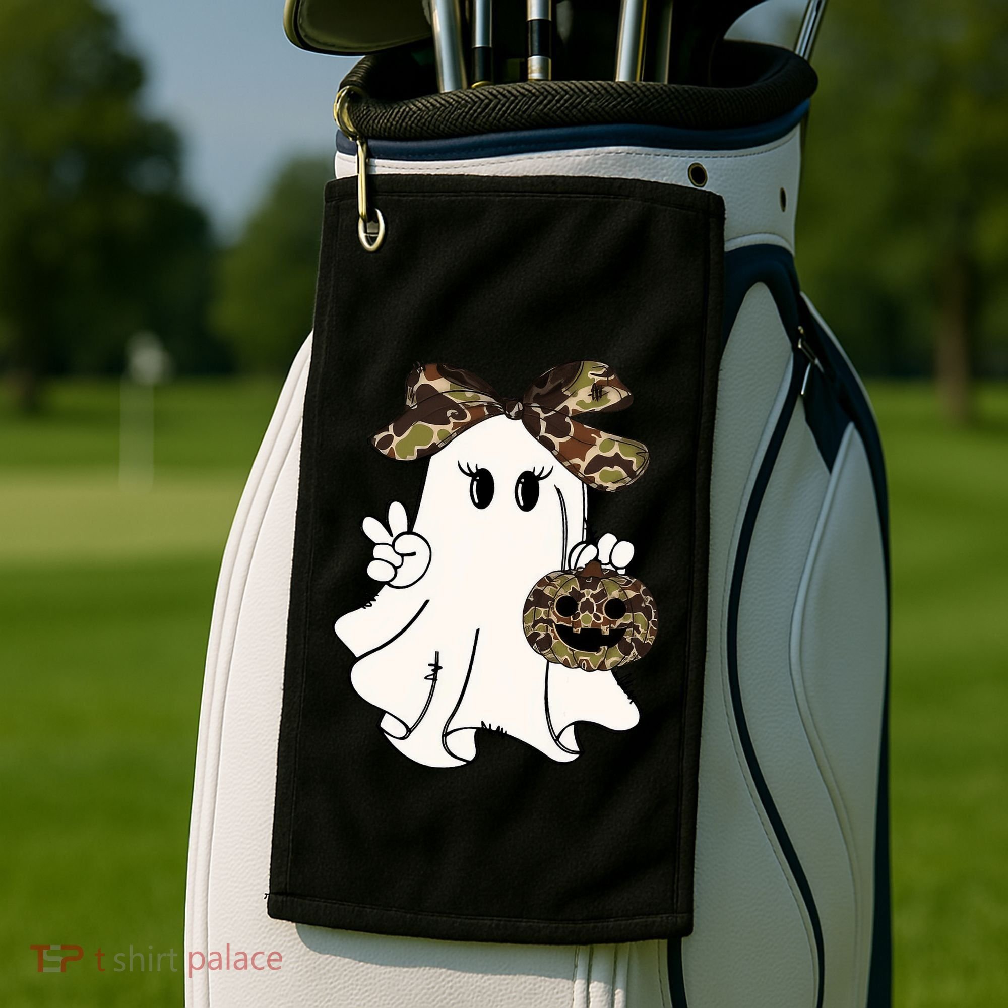 Funny Halloween Camouflage Camo Ghost Hello Hunting Season Golf Towel