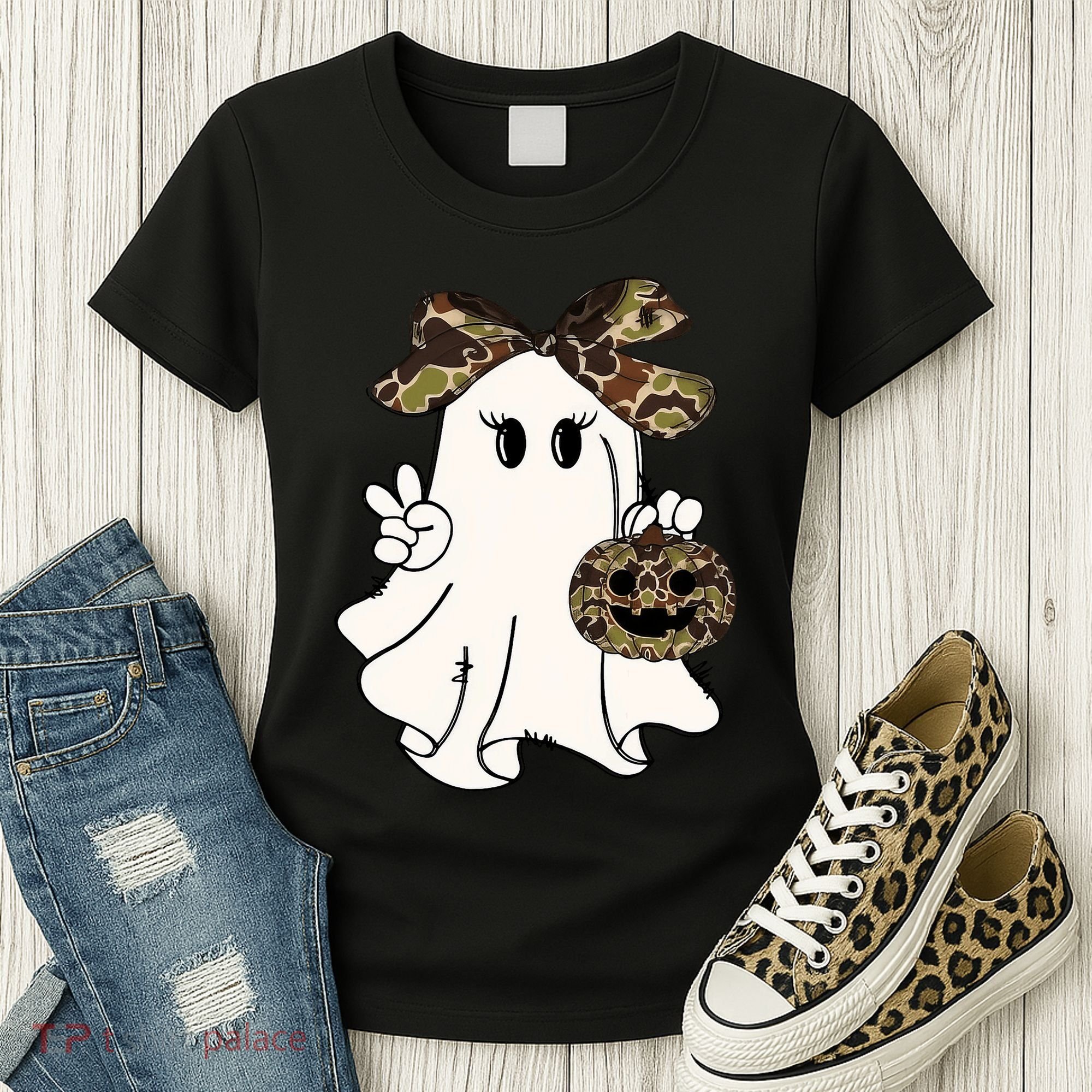Funny Halloween Camouflage Camo Ghost Hello Hunting Season Women's T-Shirt