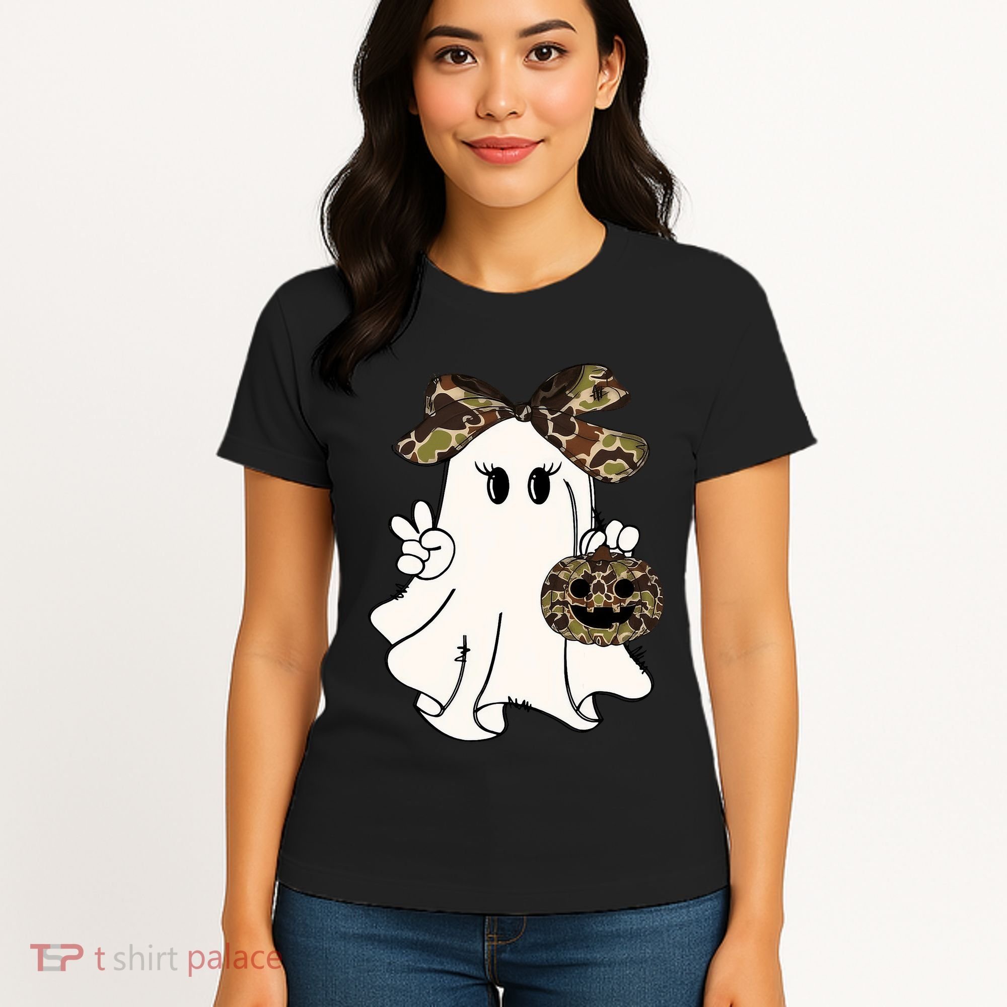 Funny Halloween Camouflage Camo Ghost Hello Hunting Season Women's T-Shirt