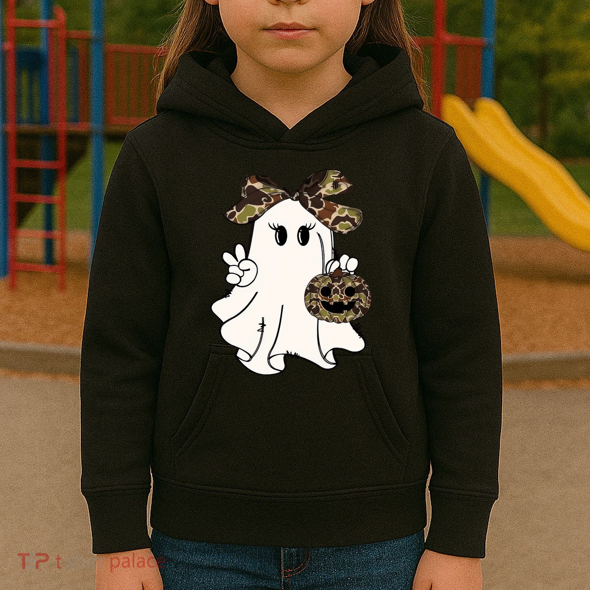 Funny Halloween Camouflage Camo Ghost Hello Hunting Season Kids Hoodie