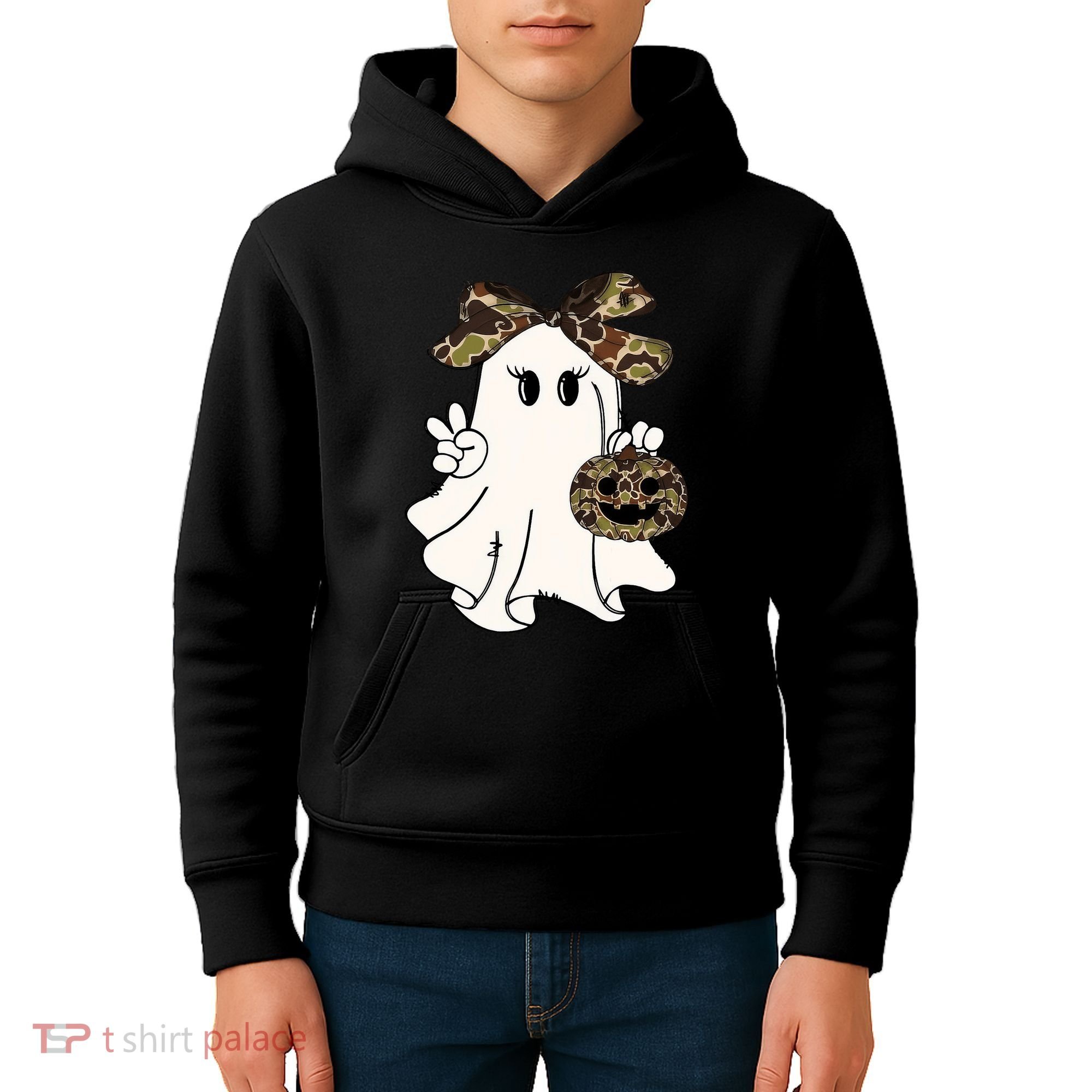 Funny Halloween Camouflage Camo Ghost Hello Hunting Season Kids Hoodie