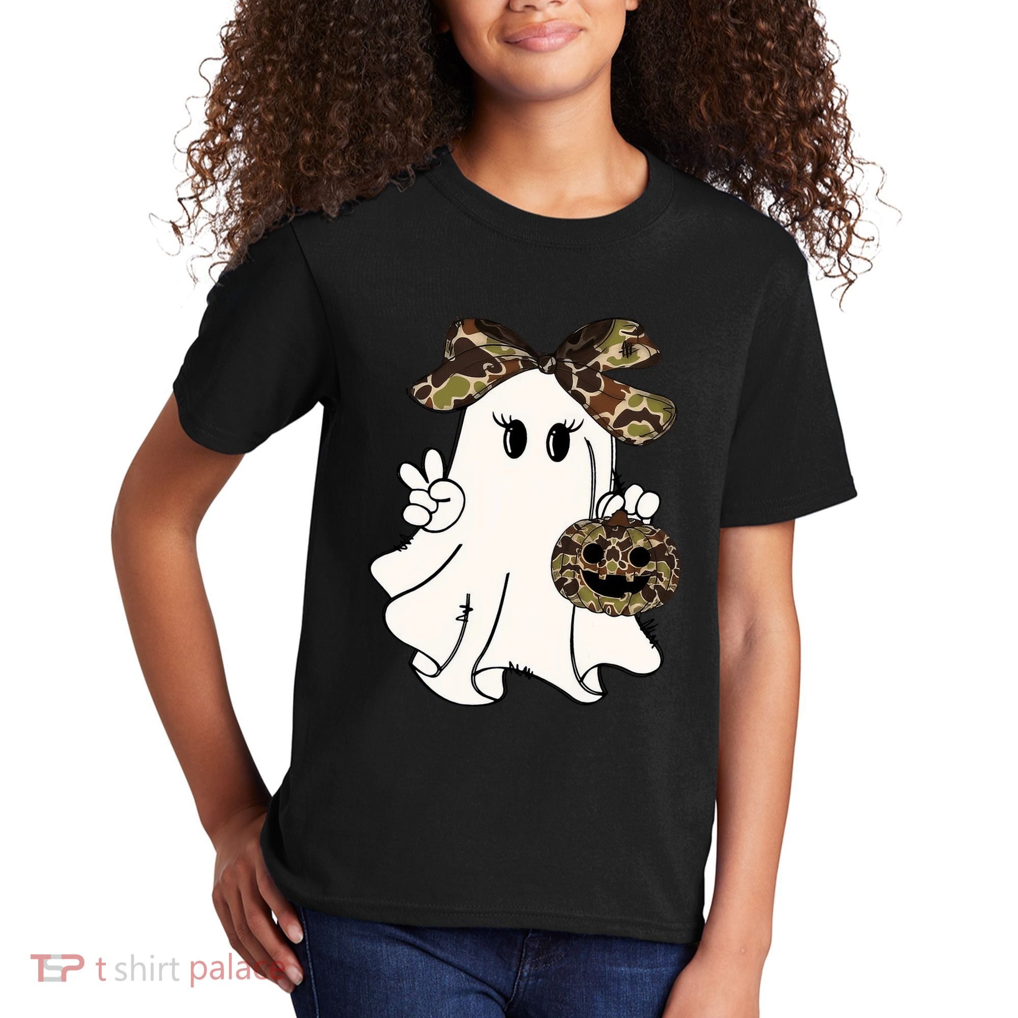 Funny Halloween Camouflage Camo Ghost Hello Hunting Season Kids T-Shirt