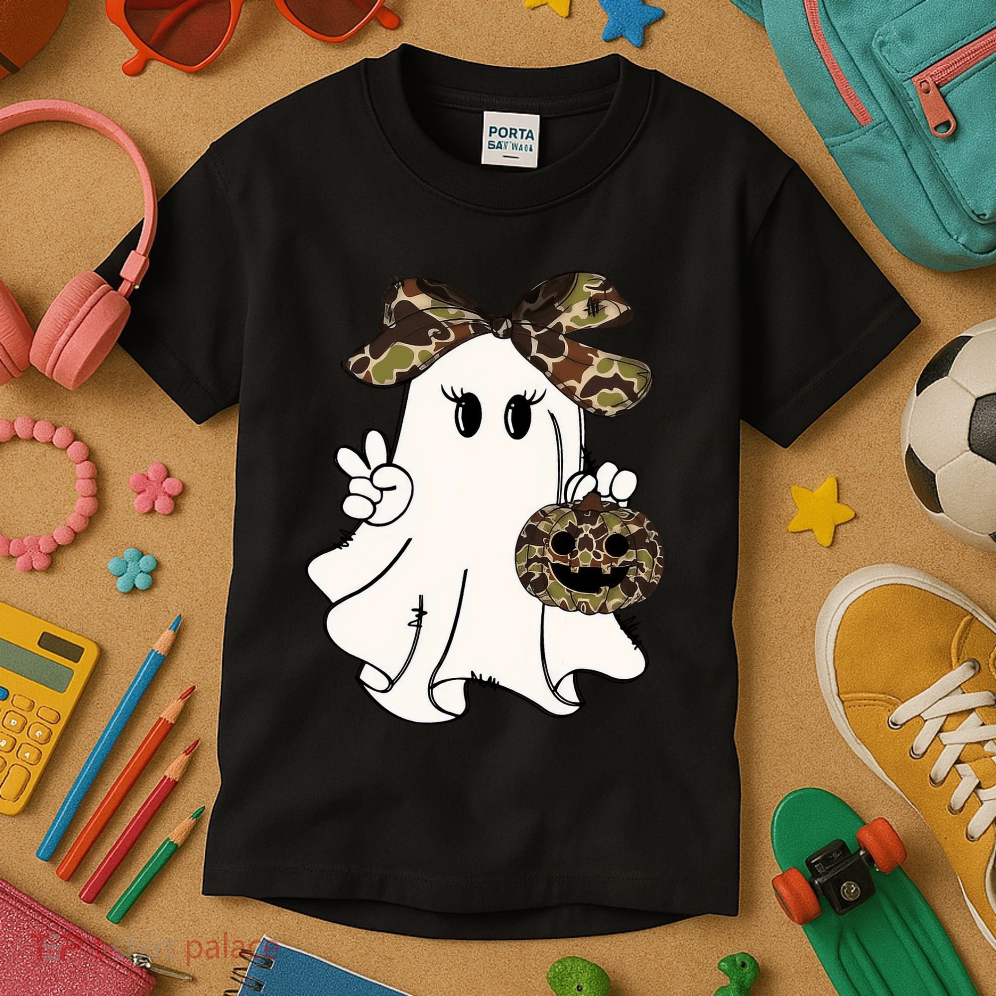 Funny Halloween Camouflage Camo Ghost Hello Hunting Season Kids T-Shirt