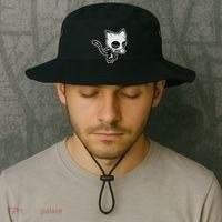 Funny Halloween Cute Ghost Skelekat Bucket Hat thumb 2