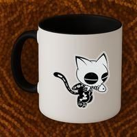 Funny Halloween Cute Ghost Skelekat Coffee Mug thumb 2