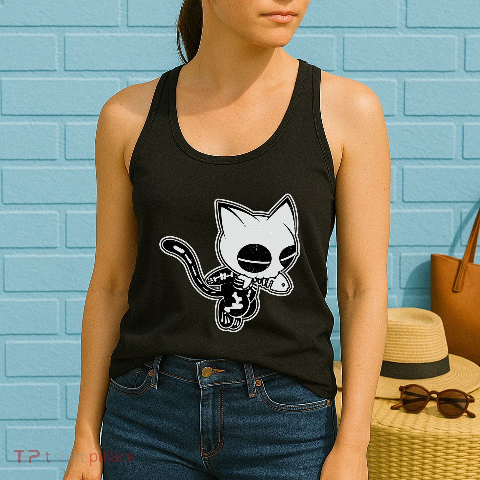 Funny Halloween Cute Ghost Skelekat Women's Tank Top