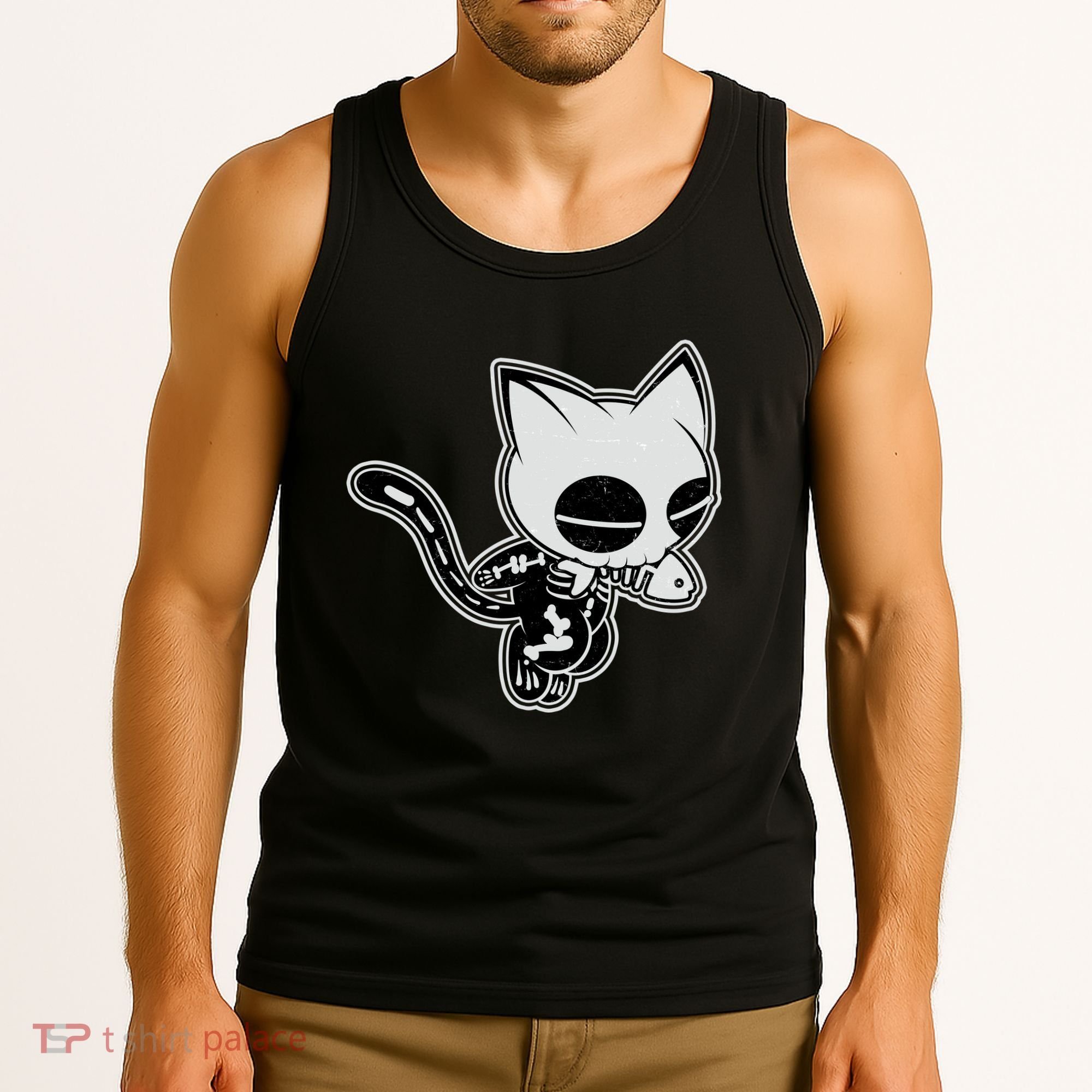 Funny Halloween Cute Ghost Skelekat Tank Top