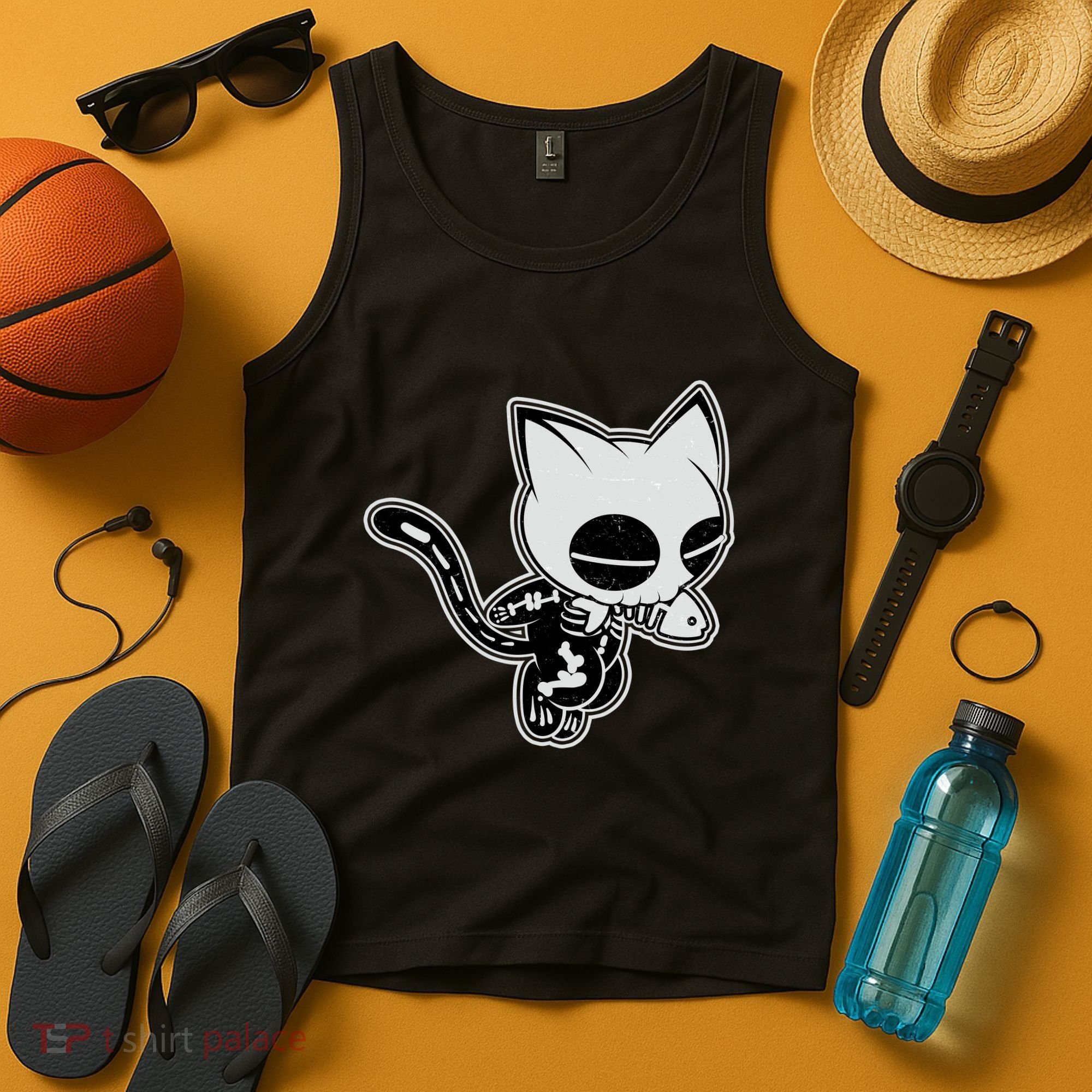 Funny Halloween Cute Ghost Skelekat Tank Top