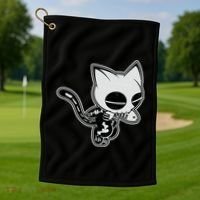 Funny Halloween Cute Ghost Skelekat Golf Towel thumb 1