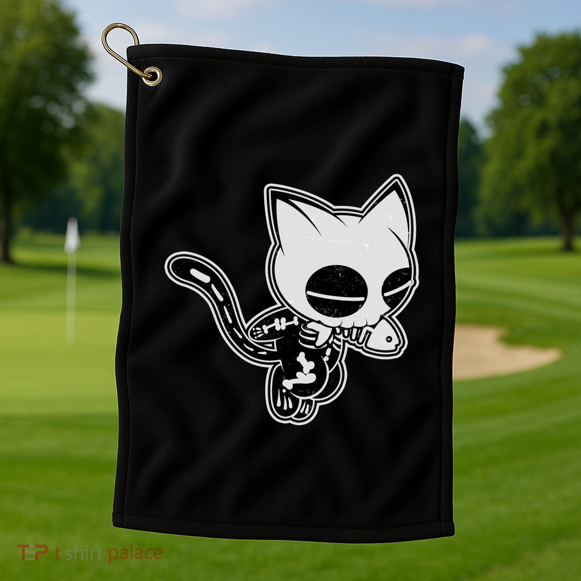 Funny Halloween Cute Ghost Skelekat Golf Towel