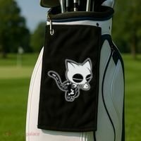 Funny Halloween Cute Ghost Skelekat Golf Towel thumb 2