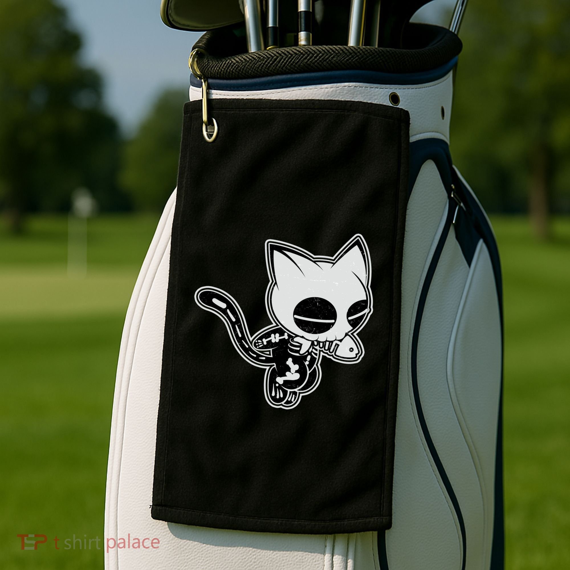 Funny Halloween Cute Ghost Skelekat Golf Towel