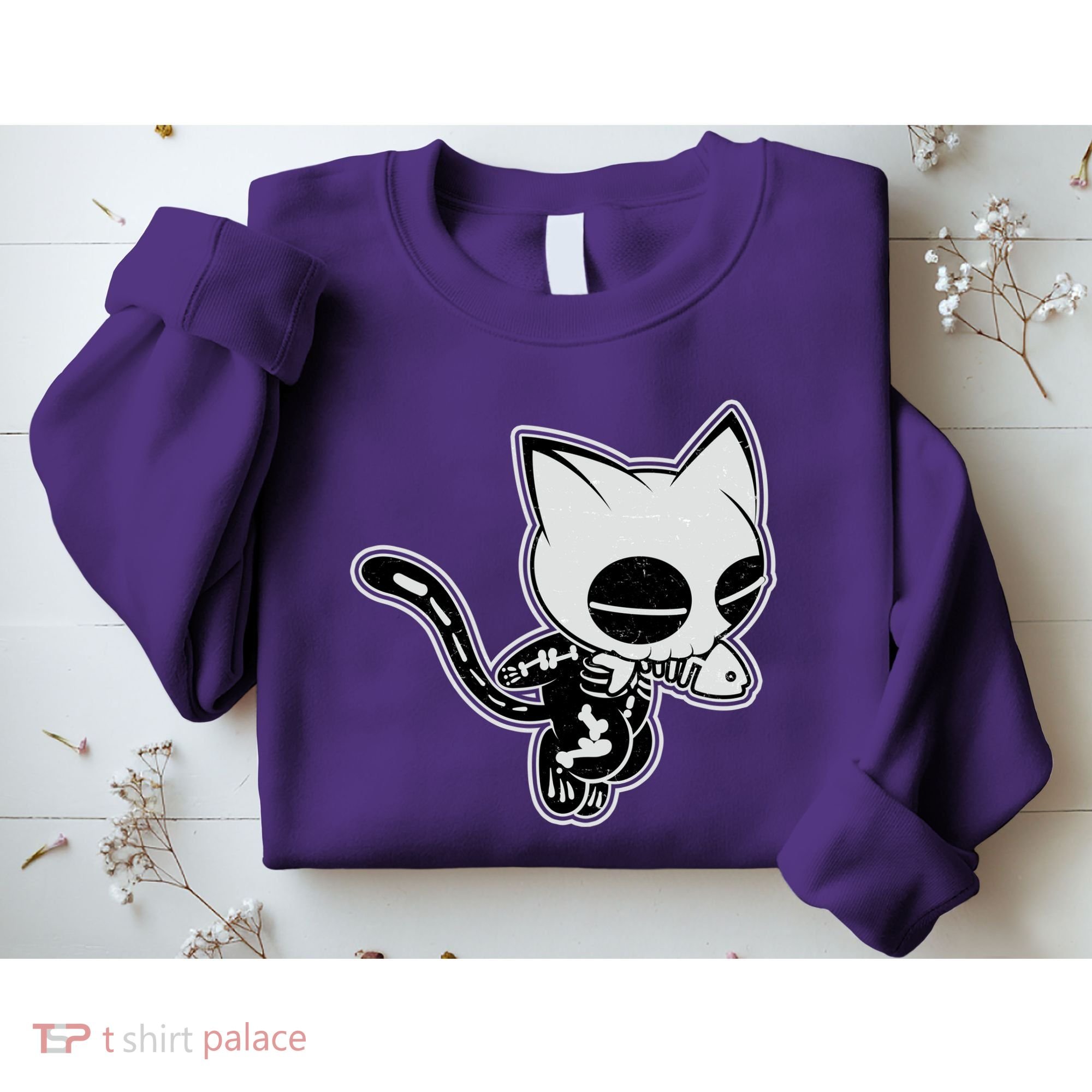 Funny Halloween Cute Ghost Skelekat Sweatshirt