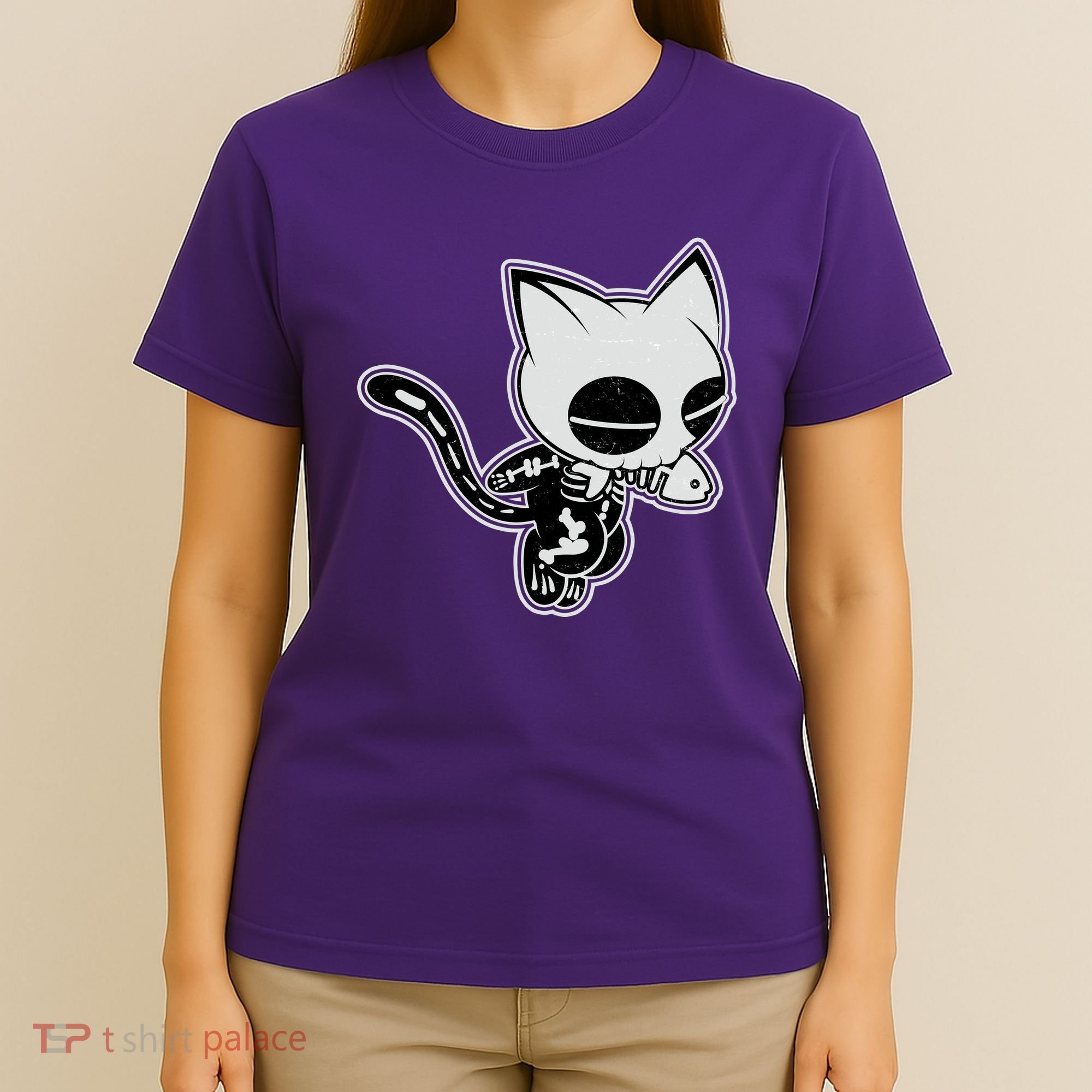 Funny Halloween Cute Ghost Skelekat T-Shirt