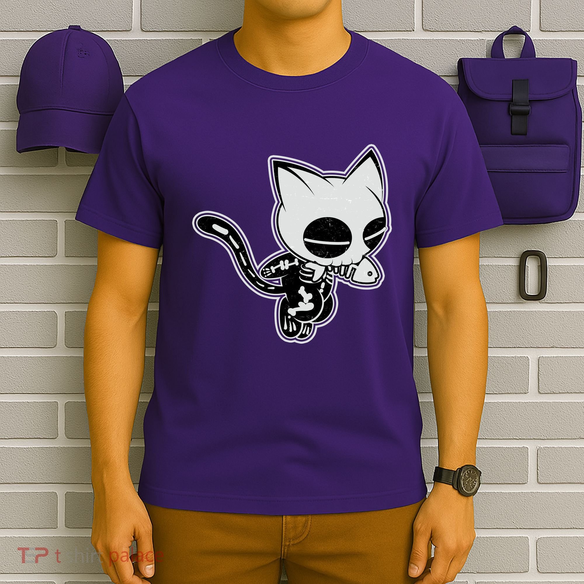 Funny Halloween Cute Ghost Skelekat T-Shirt