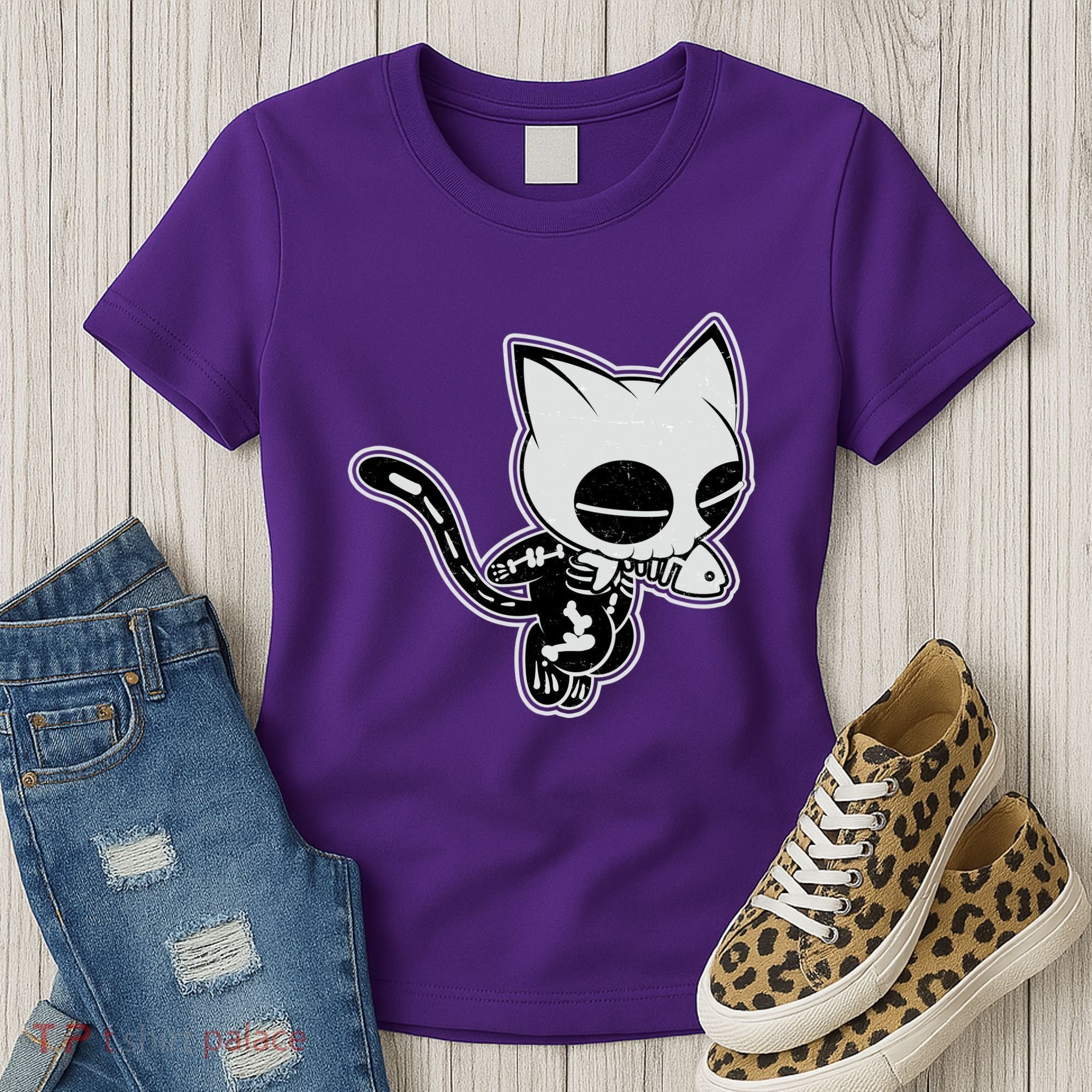 Funny Halloween Cute Ghost Skelekat Women's T-Shirt