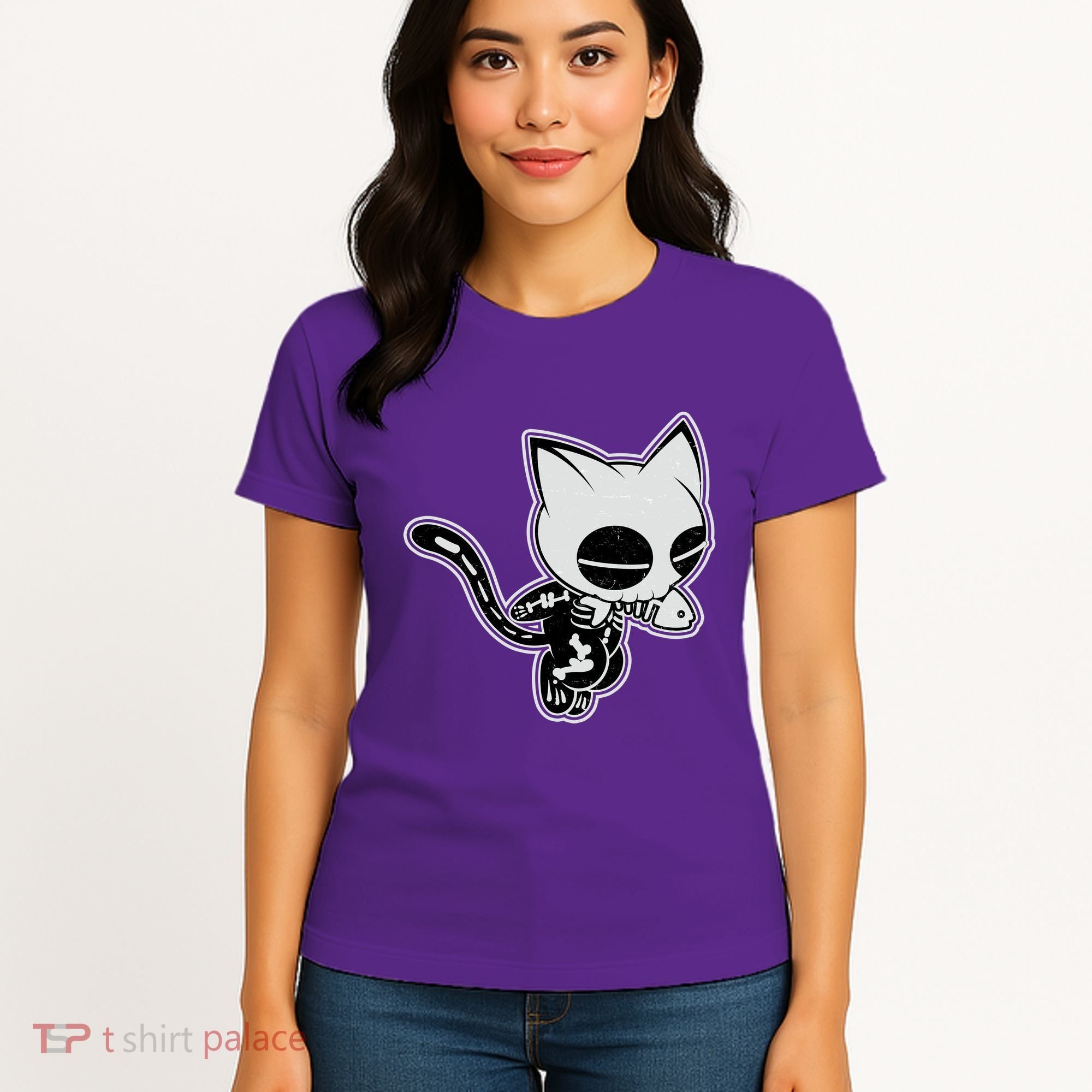 Funny Halloween Cute Ghost Skelekat Women's T-Shirt