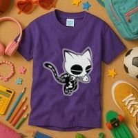 Funny Halloween Cute Ghost Skelekat Kids T-Shirt thumb 3