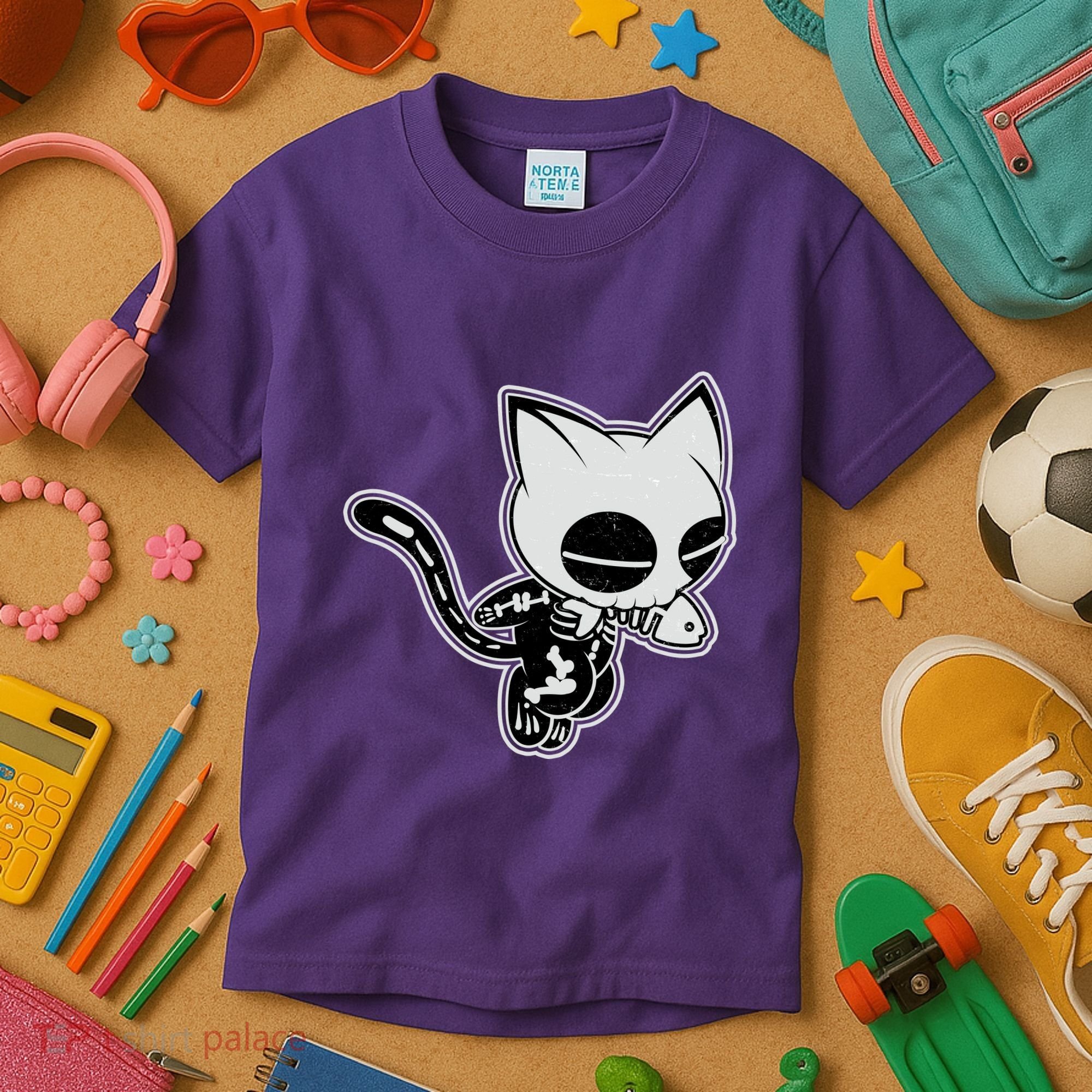 Funny Halloween Cute Ghost Skelekat Kids T-Shirt