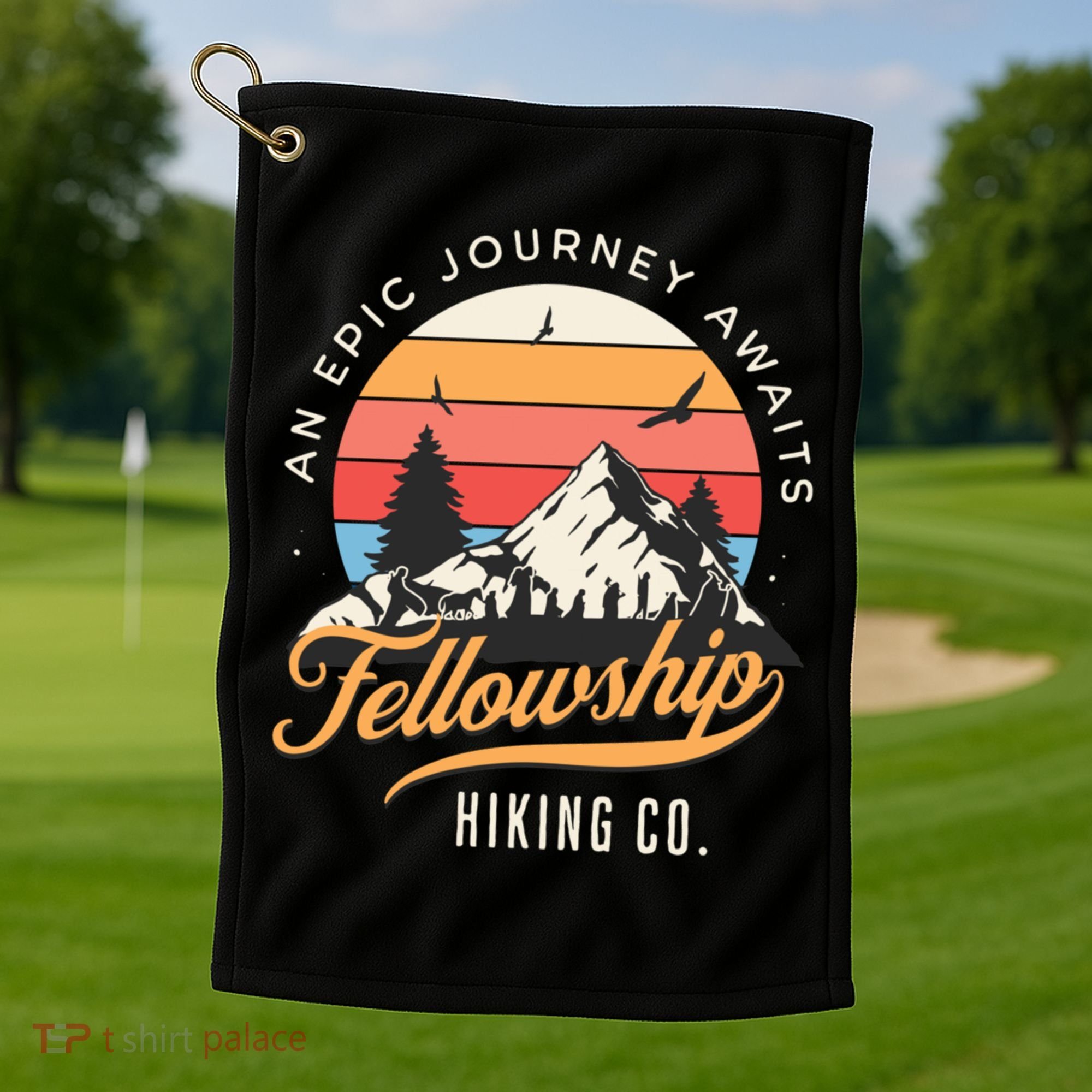 Fellowship Hiking Co An Epic Journey Awaits Black Fantasy Golf Towel
